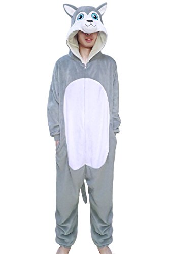 wotogold Pijamas de Perro Husky Animal Trajes de Cosplay Adultos Unisex Gray