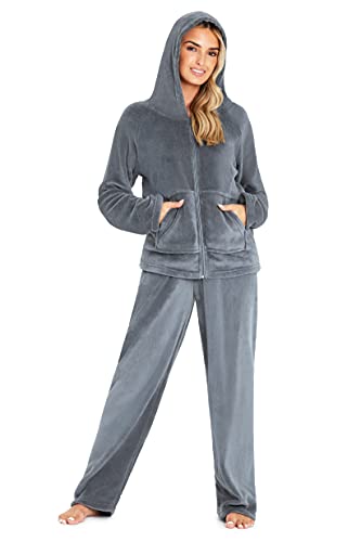 CityComfort Pijama Mujer Invierno, Conjunto de Pijama 2 Piezas Mangas Larga Pantalon Largo, Pijamas Polar Super Suave con Estampado Animal (XL, Antracite)