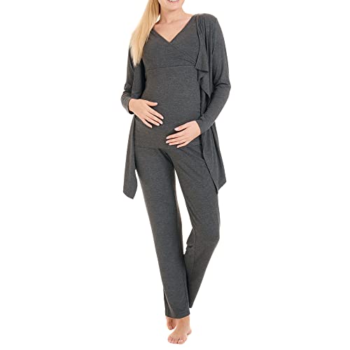 Herzmutter Pijama-Set de Maternidad - Pijama de Lactancia - Conjuntos de Pijamas para futuras Mamas - Lencería - Cárdigan-Pantalones-Top - Azul-Gris-Rosa - 8100 (XL, Gris)
