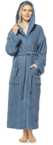 Arus - Albornoz con capucha para mujer, Longitud normal, tamaño mujer: M, tamaño unisex: S-M, Azul Gris