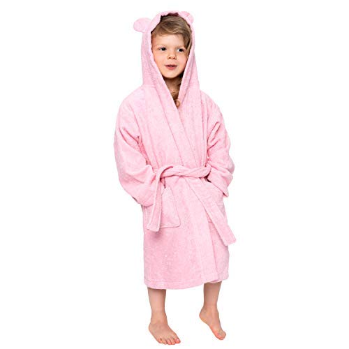 Twinzen - Albornoz Niños Algodón - Niño y Niña - 100% Algodón OEKO-TEX® - Bata de Baño 2 Bolsillos, Cinturón y Capucha, Rosa Pálido, 3-4 años, (size2)