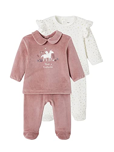 VERTBAUDET Juego de 2 pijamas de terciopelo para bebé de unicornio de 2 piezas, Lote de marfil, 3 años