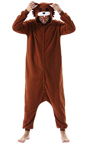 Pijama Animal Entero Unisex para Adultos con Capucha Cosplay Pyjamas Ropa de Dormir Kigurumi Traje de Disfraz para Festival de Carnaval Halloween Navidad Brown Oso