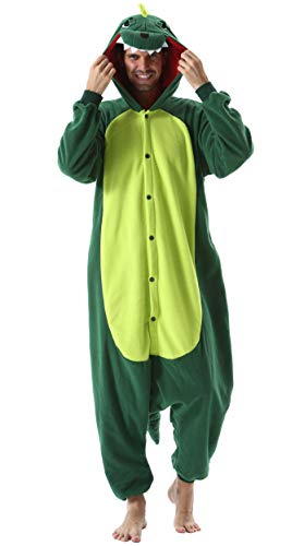 Pijama Animal Entero Unisex para Adultos con Capucha Cosplay Pyjamas Ropa de Dormir Kigurumi Traje de Disfraz para Festival de Carnaval Halloween Navidad Verde Dinosaurio XL