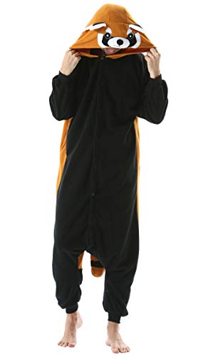 Pijama Animal Entero Unisex para Adultos con Capucha Cosplay Pyjamas Ropa de Dormir Kigurumi Traje de Disfraz para Festival de Carnaval Halloween Navidad Rojo Panda