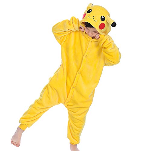 zpllsbratos Niños Pijamas Animales Ropa de Dormir Cosplay Disfraz para Carnaval Halloween Navidad(Pikachu,Etiqueta 115 para Altura 125cm-135cm)