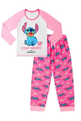 Disney - Pijama largo con diseño de Lilo y Stitch Stay Weird Pink White