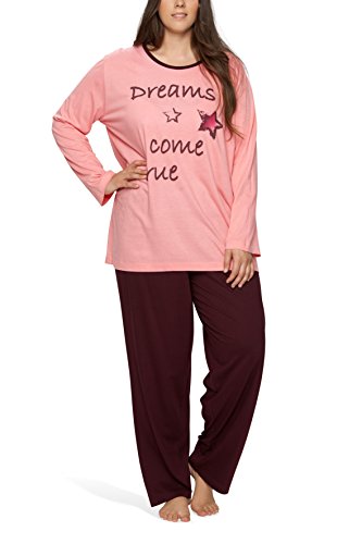 Moonline Plus - Pijama de Mujer en Tallas Grandes (XL-4XL) con Estampado 'Dreams Come True', Color:Rosa, Größe Textil:60/62