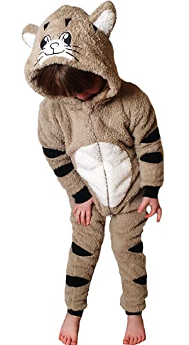 TopsandDresses - Pijama de una pieza - para niña Beige Stripey Cat 5-6 Años