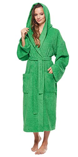 Arus - Albornoz con capucha para mujer | Longitud normal o extra largo | 100% tela de rizo de algodón, (L/XL, Verde)