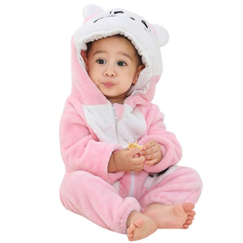 MICHLEY Bebé Invierno Romper Monos Pijamas de Franela de Animales con Capucha para niños pequeños 12-18 Meses