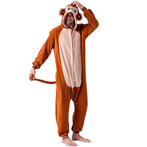 Spooktacular Creations Pijama unisex para adultos, disfraz de mono de una pieza, Marrón, Medium