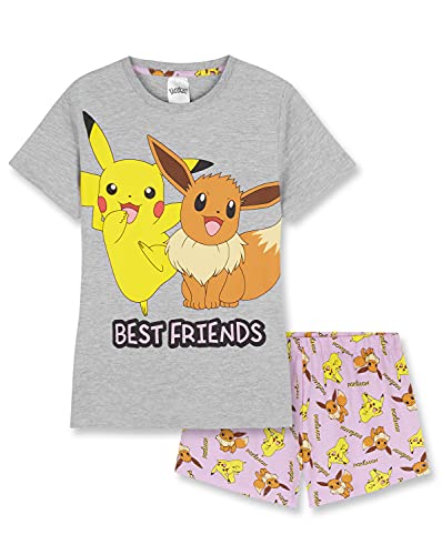 Pokemon Pijama Niña Verano, Conjunto Pijama para Niña, Ropa Verano para Niñas y Adolescentes de 5 a 14 Años Eevee y Pikachu (Pijama Corto, 11/12)