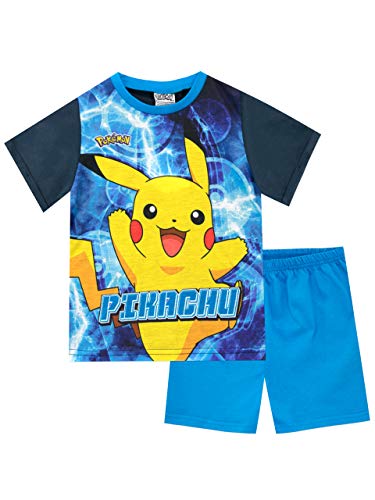 Pokemon Pijama Niño | Pijama Corta Pikachu | Pijamas niño Verano Azul 9-10 Años