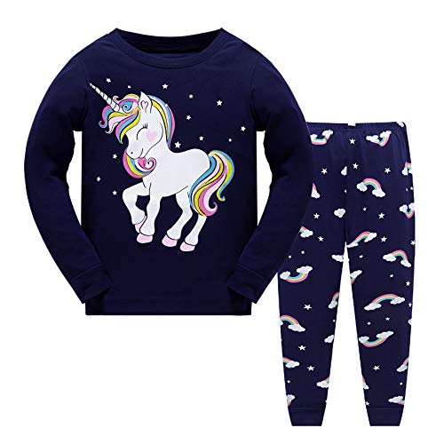 Tkiames Pijama para Niña de unicornio 2 Piezas Precioso Pijama 100% algodón, pijama unicornio invierno