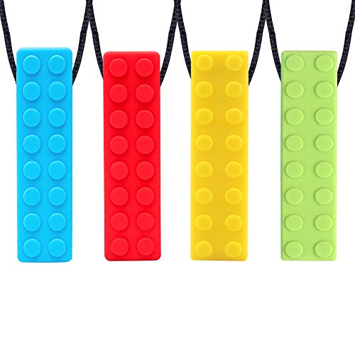 Collar Mordedor, Yuccer Paquete de 4 Collar de Lactancia Mordedor Collar Dientes Bebe Colgante Mordedor Para Autismo o ADHD Bebe (Azul + Amarillo + Verde + Rojo)