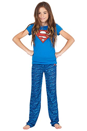 DC Comics Girls Superman Supergirl Digital Athletic Sport Yoga Pajama Set, Blue, 6/6x