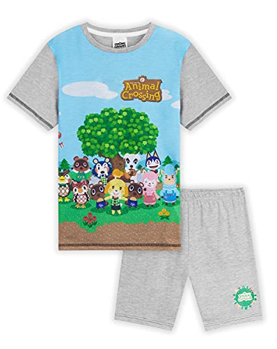 Animal Crossing Pijama Niño, Pijamas para Verano de Manga Corta, Ropa de Algodón Merchandising, Regalos para Niño 7-14 Años (Gris, 9-10 años)