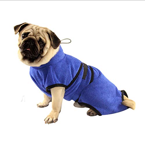 PET SPPTIES Toalla de Baño Fibra Albornoces Súper Absorbente Pijamas de Secado Rápido para Perros Gatos PS069 (S, Blue)