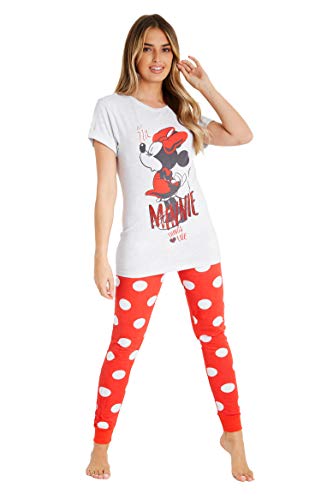 Disney Pijama Mujer Largo, Conjunto de Pijamas de Mujer, Ropa Mujer y Chica Adolescente Tallas S-2XL Algodón Invierno, Regalos de Lilo y Stitch Minnie Mouse (Manga Corta Minnie, L)