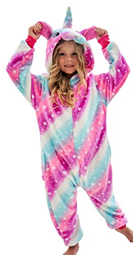Pijama de unicornio para niñas, disfraz de animal (rayas oblicuas, rosa estrellado, 5 años)