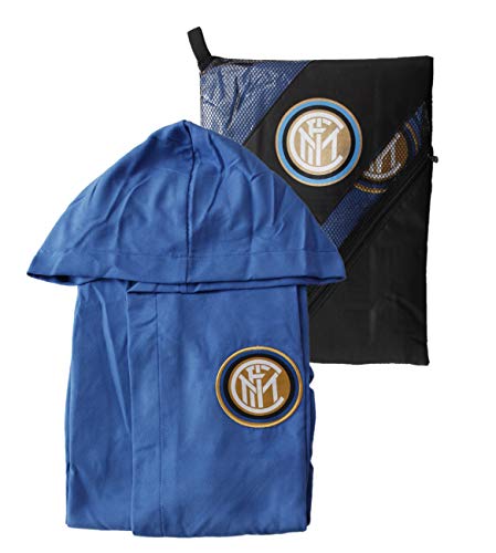 Albornoz con capucha de microfibra oficial del FC Inter, talla 4, 6, 8, 10, 12, 14, negro y azul con bolsa para niño (4/6 años)