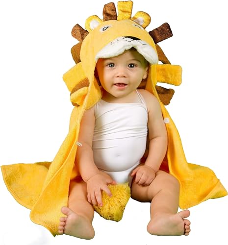 Alenyk toalla niño bebe recién nacido 70X90 poncho de 0-2 años albornoz capucha tridimensional león absorbente ducha piscina baño algodón orgánico