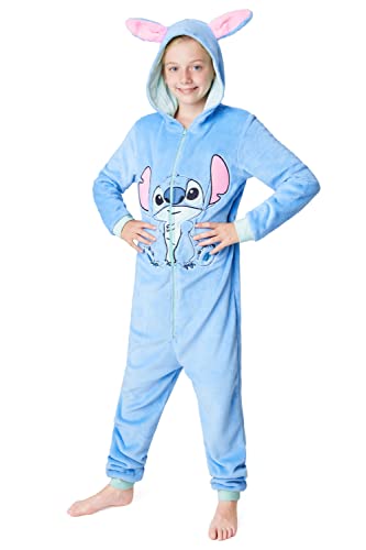 Disney Pijama de Una Pieza Niño Niña Forro Polar Stitch Winnie Pooh (7-8 años, Azul Stitch)