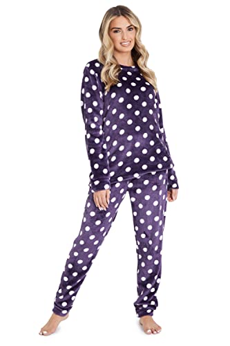 CityComfort Pijama Mujer Invierno de Lunares Forro Polar (M, Morado)