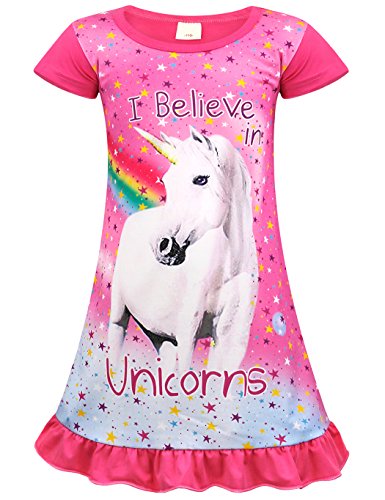 AmzBarley Camisón de Algodón una Pieza Ropa de Dormir de unicornio, camison unicornio algodon