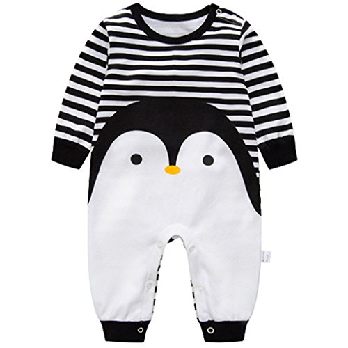 Bebé Recién Nacido Pijama de pinguino con rayas , Algodón Mameluco Niñas Niños Peleles Sleepsuit Caricatura Trajes