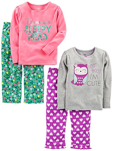 Simple Joys by Carter's Pijama de 4 Piezas (Parte Superior de Algodón y Parte Inferior de Felpa) Niña, Búho/Floral, 2 años
